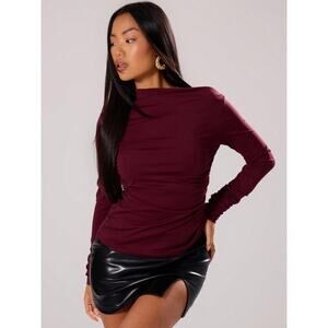 NWT Musera Burgundy Slinky Ruched Asymmetrical Long Sleeve Top Women’s XL